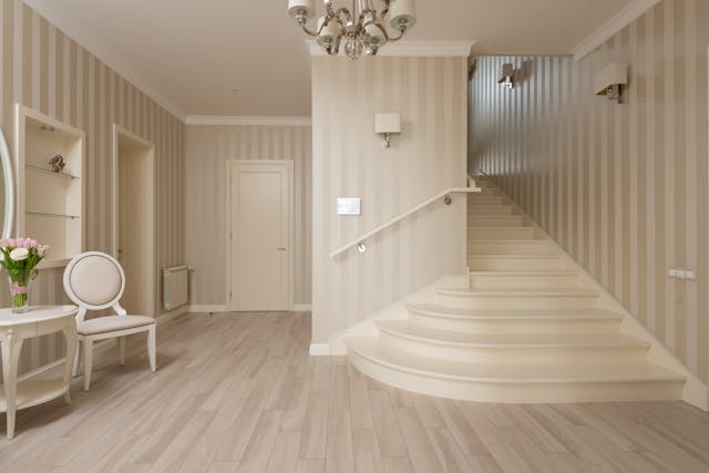 stairs in a white home with no rugs
