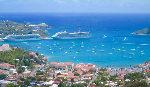 a cruise ship in a european port on a sunny day